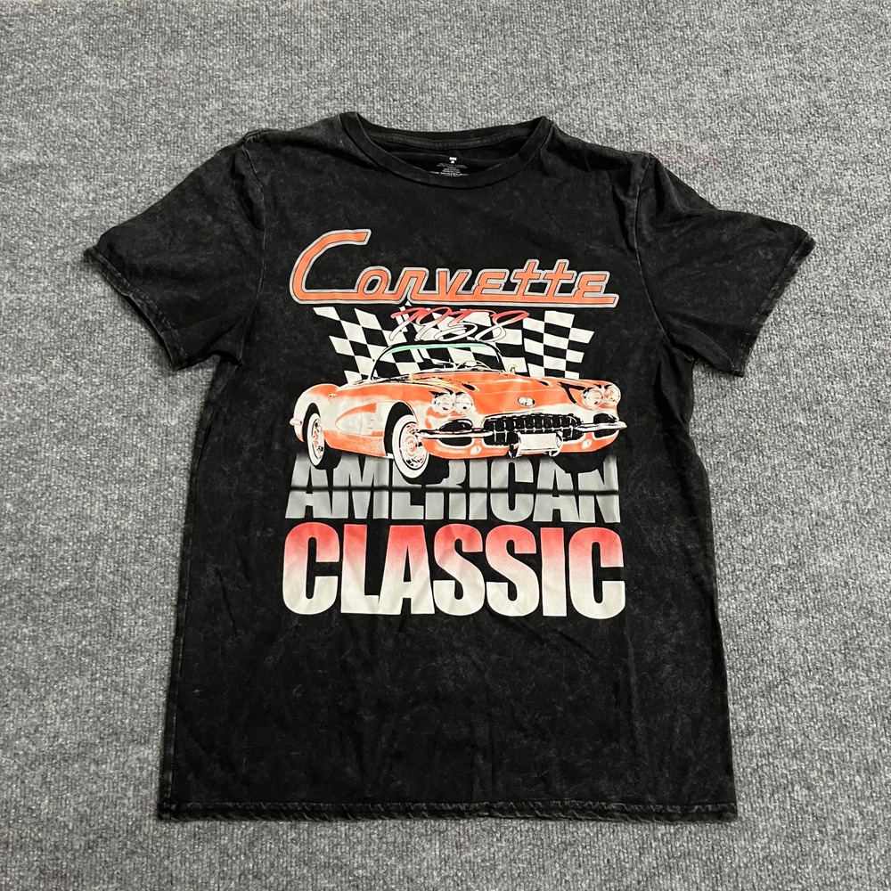 Chemistry T-Shirt Mens Size M Black Acid Wash Corvette Graphic Short Sleeve Tee